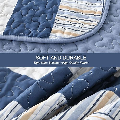 Vista 122 de DJY Juego de edredón a rayas tamaño Queen, juego de colcha bohemia de 3 piezas de color verde salvia, juego de ropa de cama de microfibra suave