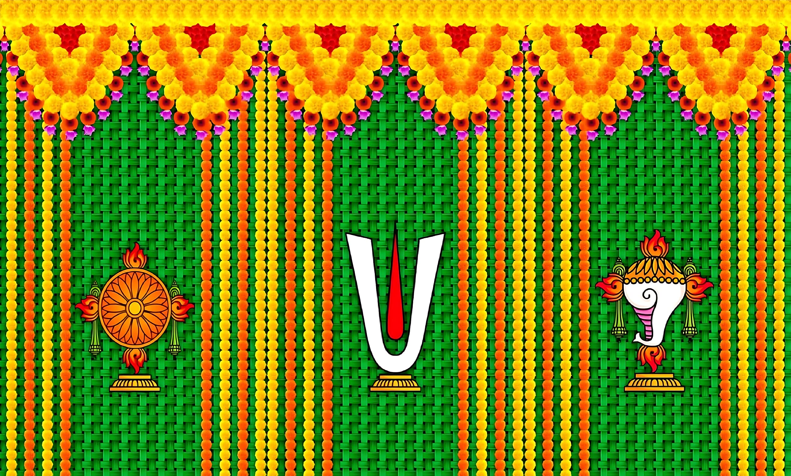 Backdrop Cloth for Pooja Decoration Traditional - M 40 - Background Curtain Cloth for Festival Decoration (8x5 Ft) (Shanku Chakra Namalu Design Backdrop)-picture-23