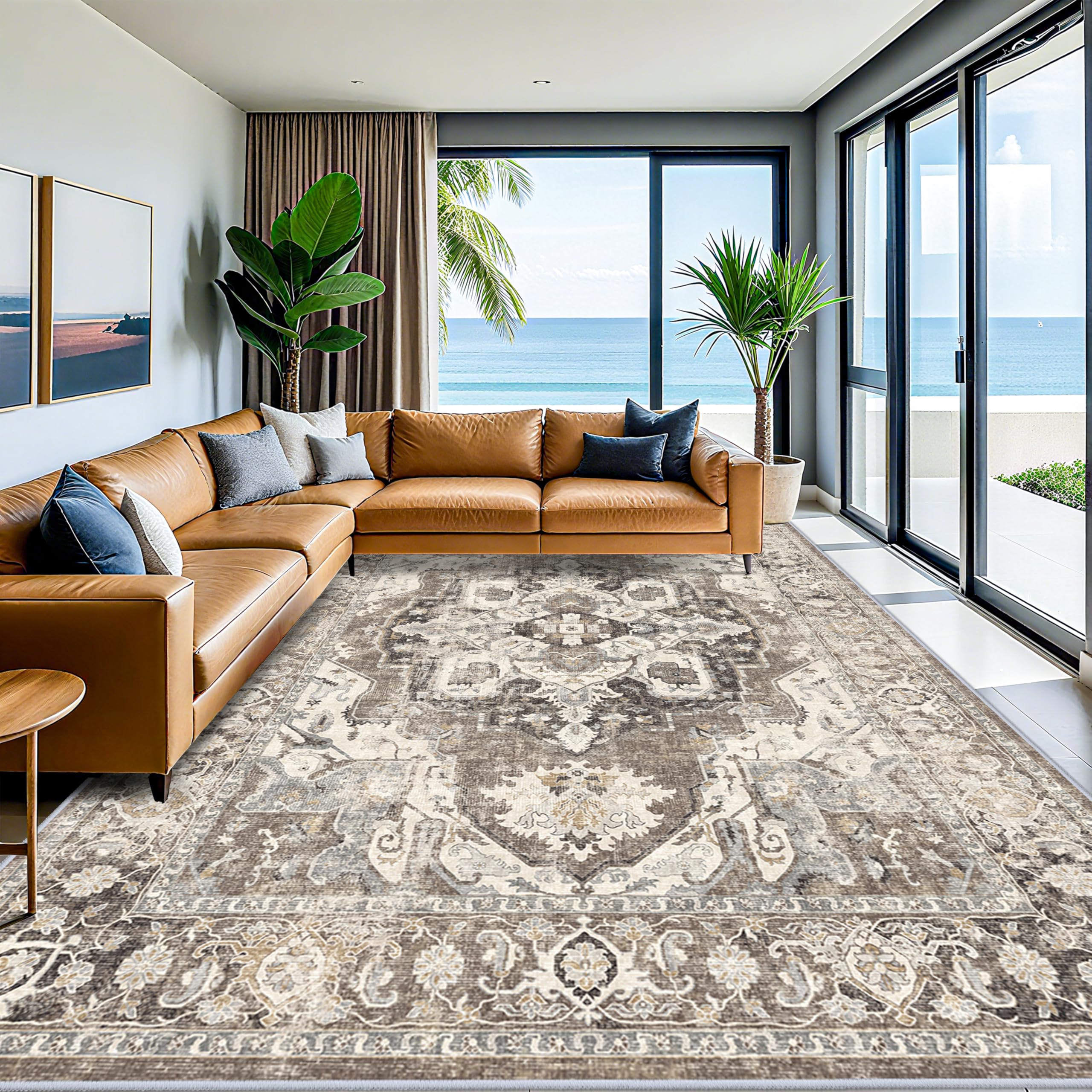 YOUFORTONG Washable 10x14 Area Rugs: Rugs for Living Room Ultra Soft Carpet for Bedroom Waterproof Rug Non Slip Rugs for Hardwood Floors (Beige, 10x14