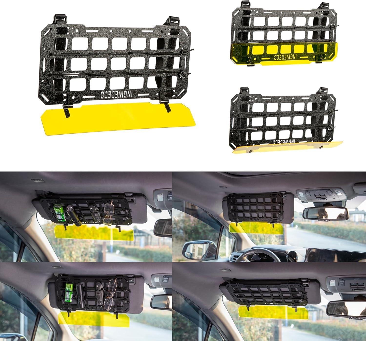 ABS Tactical Molle Panel Organizer for Vehicles | Adjustable Anti-Glare Night Safe Driving Visor Extender | Universal Car Truck SUV Gear Rack Holder for EDC Pouch, Accessories, Tool Holster & Gadgets