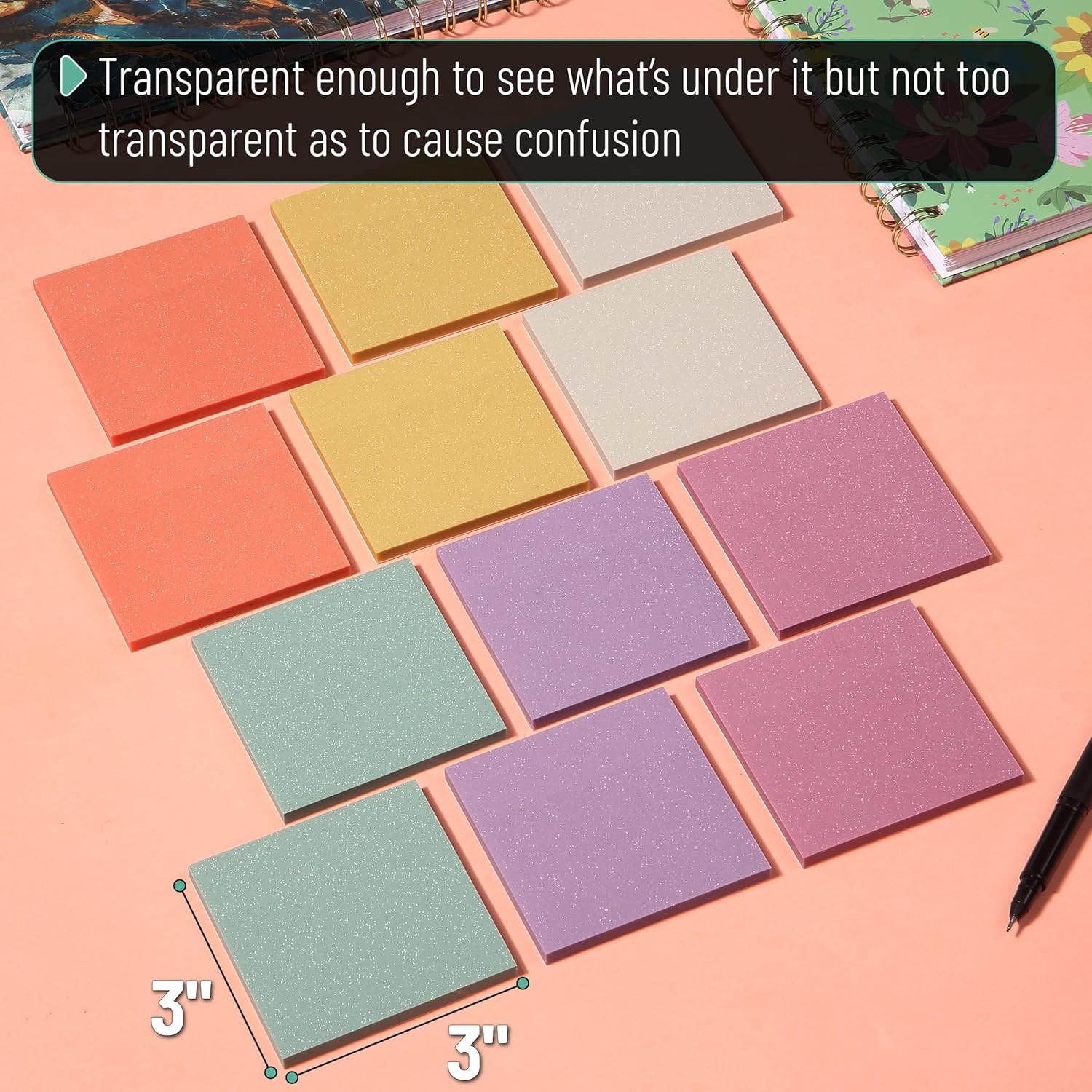 Mr. Pen- Transparent Glitter Sticky Notes, 3”x3”, 12 Pads, 600 Sheets, Glitter Transparent Note Pads, Self-Stick Bible Journaling Sticky Note for Women, Stocky Notes for Bible Journaling thumbnail