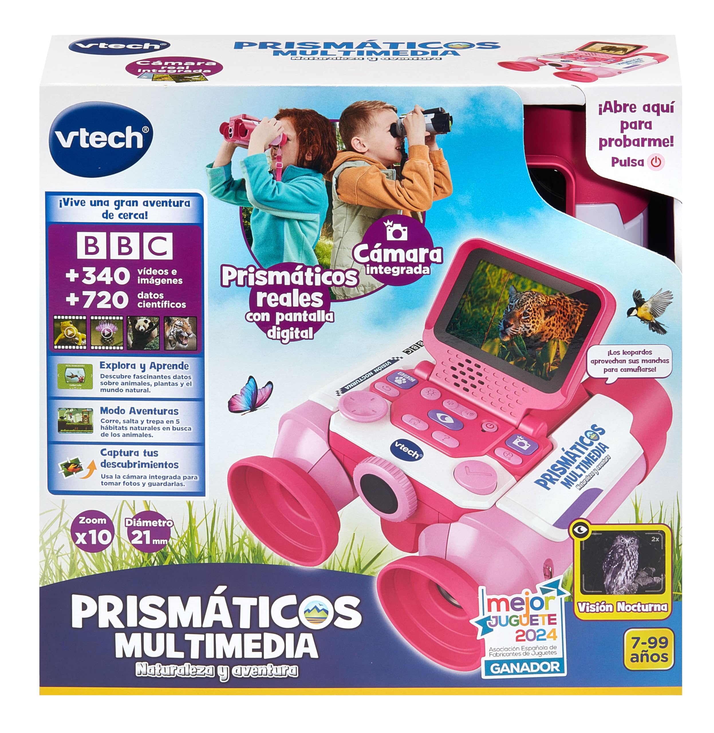 VTech - Binocolo multimediale natura e avventura, binocolo per bambini con fotocamera, foto e video, visione notturna, giochi educativi, design ergonomico, versione ESP