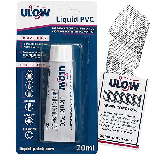 Ulow Kit Reparación Fugas Piscina Parche y Pegamento Transparente - Sellador Reparador para Pinchazos - Repara Colchón Toldo Lona