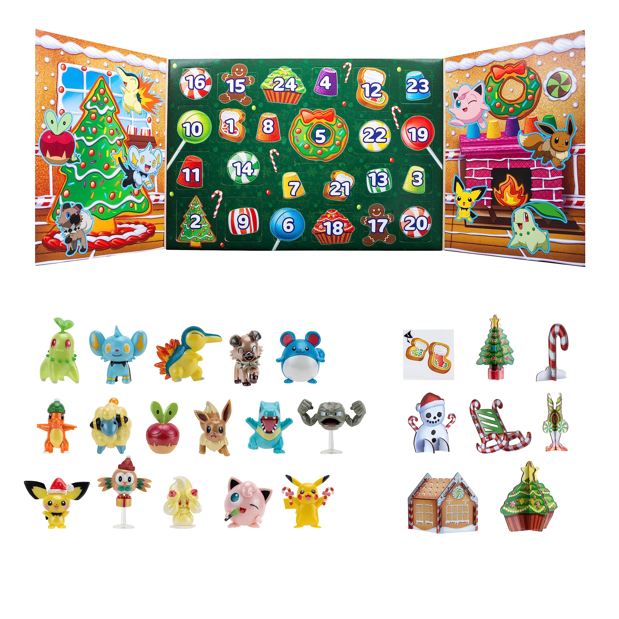 Bizak Pokemon Calendario Adviento Especial, Incluye 16 Figuras y 8 Accesorios para Decorar y Montar (63223066)