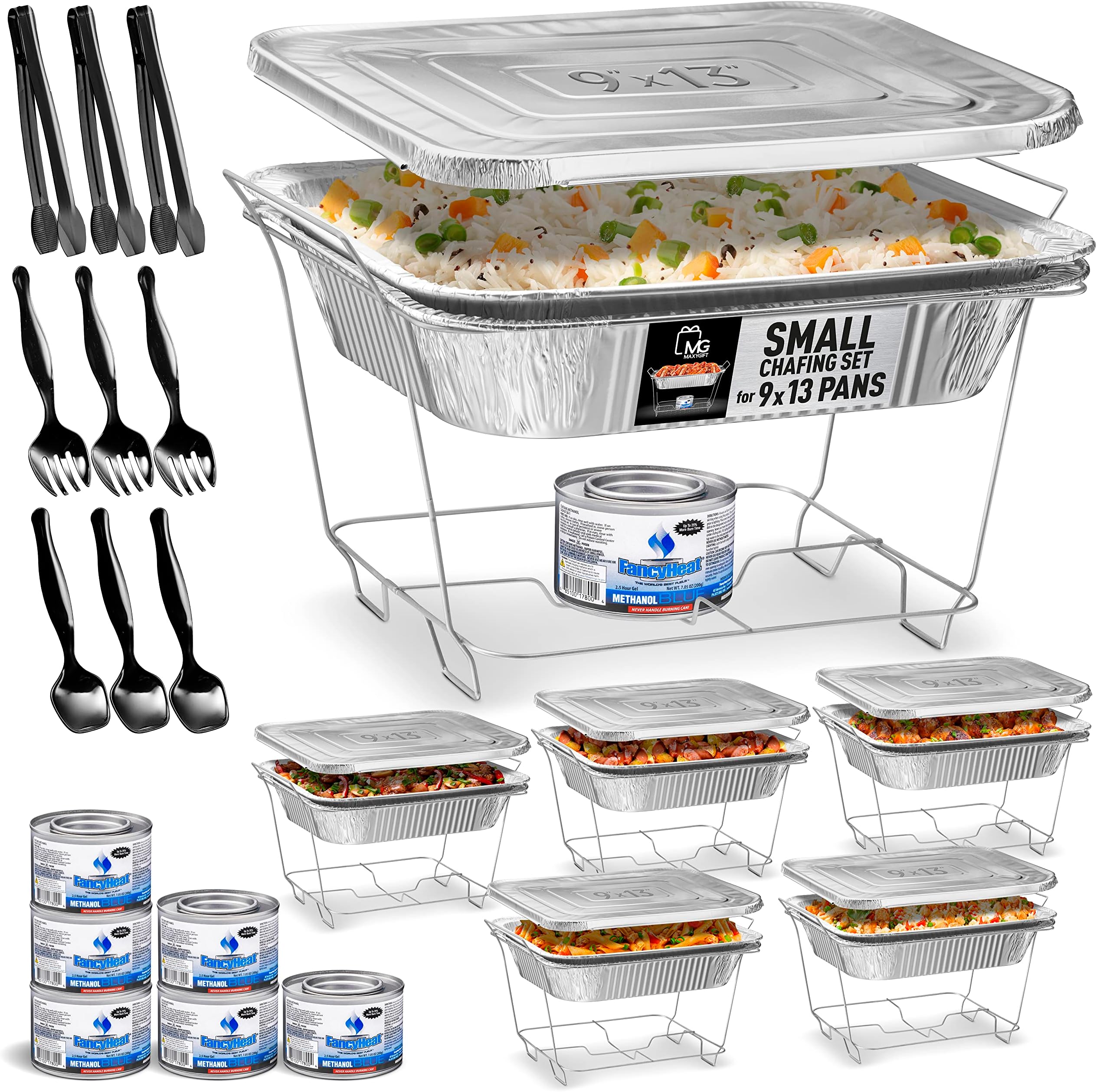 Disposable Chafing Dish Buffet Set, Food Warmers for Parties, Complete 39 Pcs of Chafing Servers with Covers, Catering Supplies with Half-Size Pans (9x13), Warming Trays for Food with Utensils & Lids