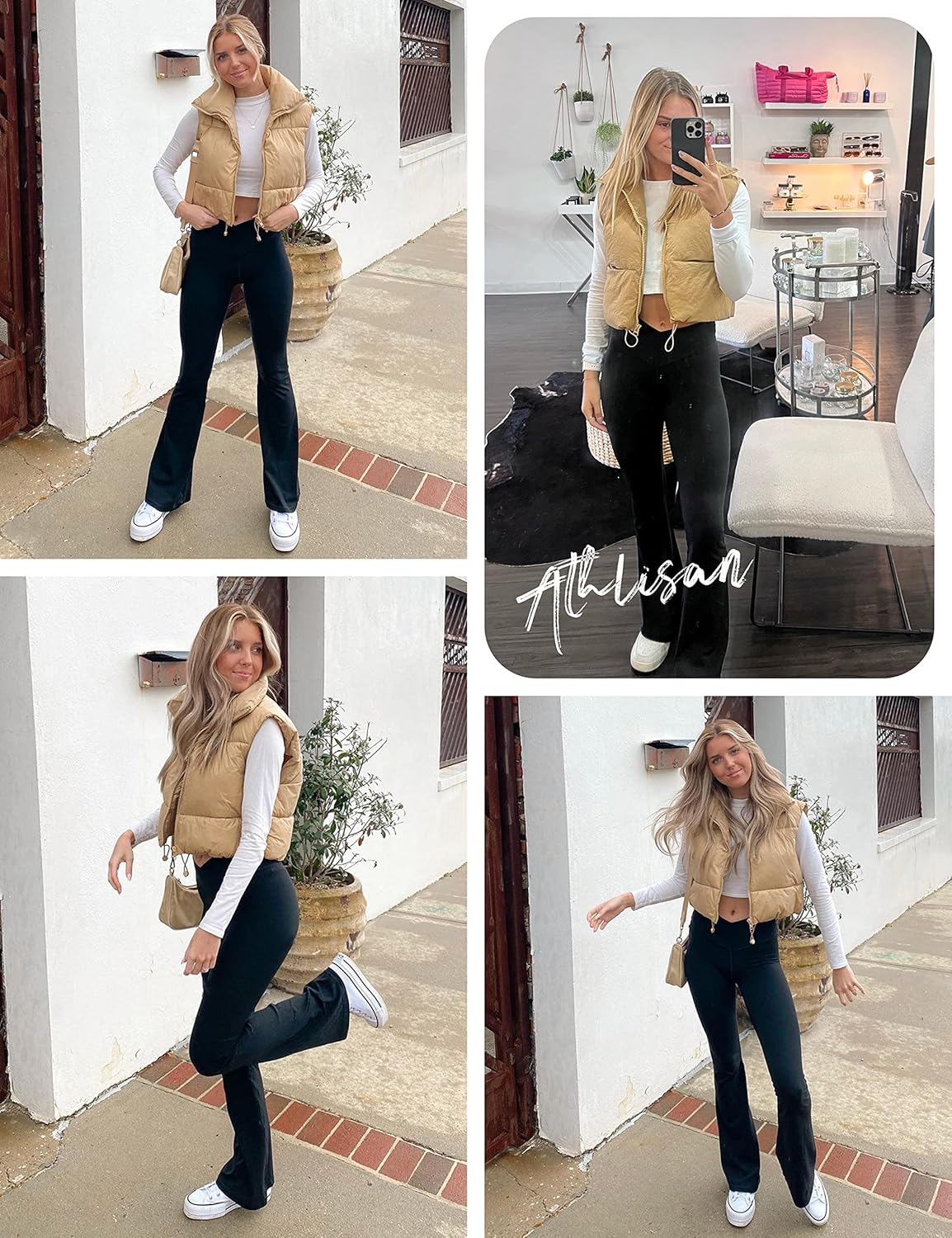 Athlisan Womens Cropped Puffer Vest Zip Up Stand Collar Sleeveless Padded Crop Vests - Image 4