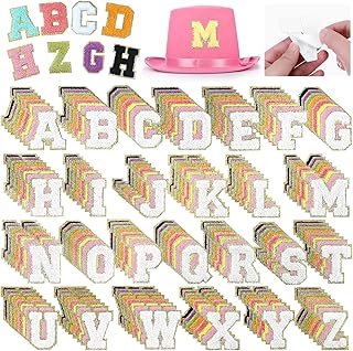 234 Pieces Self Adhesive Chenille Letter Patches Iron on Gold Glitter Border Alphabet Stick on Patches for Fabric Clothing Repairing DIY Craft Decoration, 2.56 Inch