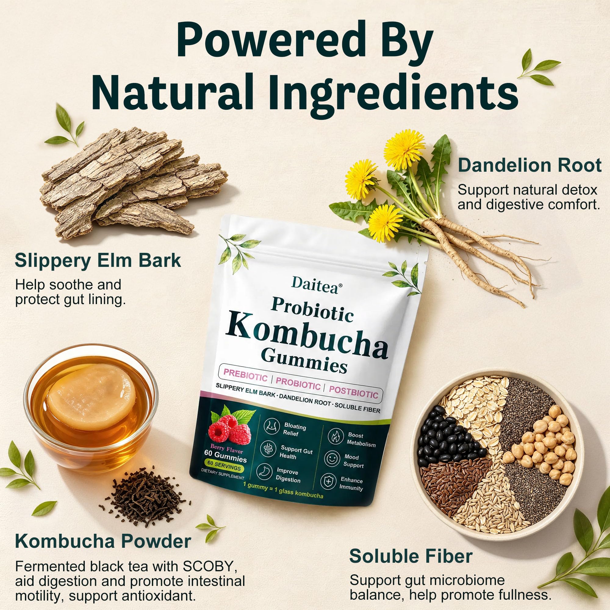 Probiotic Kombucha Gummies for Bloating, Digestive & Gut Health, 60 Gummies — Amazon image 4