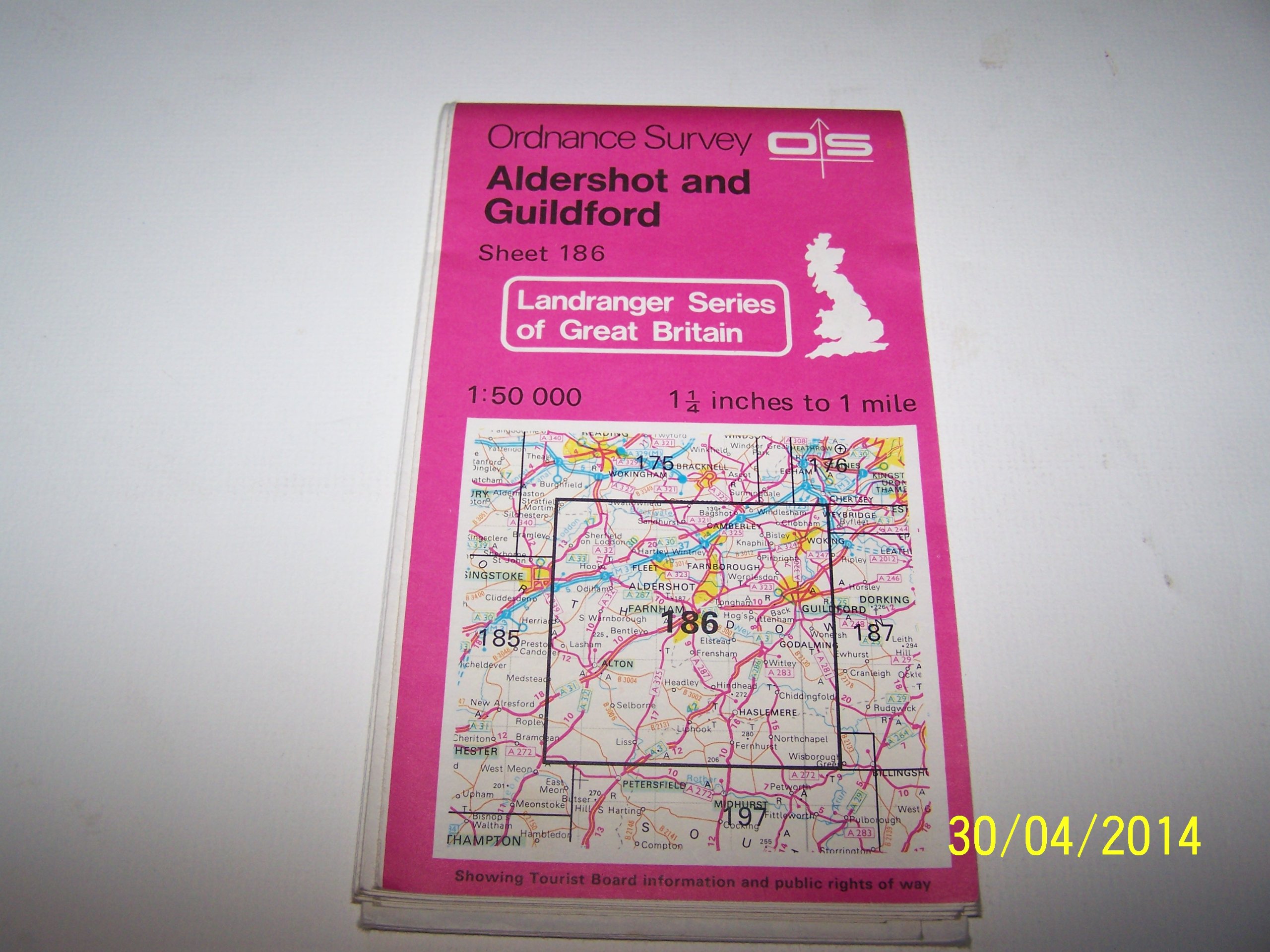 Aldershot, Guildford and Surrounding Area (Sheet 186) (OS Landranger Map)