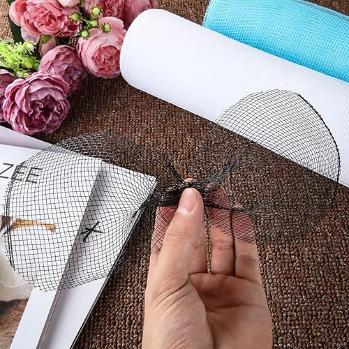 Miniatura 5 de MNKNENG 6 rollos de malla de arpillera de polietileno de 10 pulgadas x 30 pies, cintas decorativas de malla de polietileno para festones, lazos para