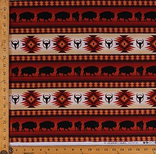 Cotton Southwest Tuscon Terracotta Buffalo Bison Southwestern Out West Stripe Cotton Fabric Print by The Yard (D366.40)