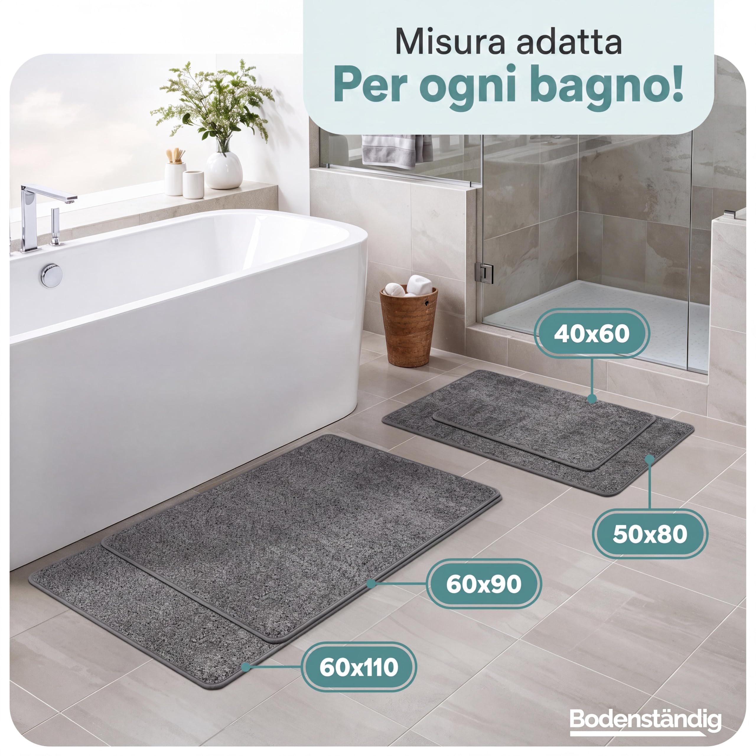 Bodenständig® Tappetino da bagno antiscivolo - tappetino grigio scuro