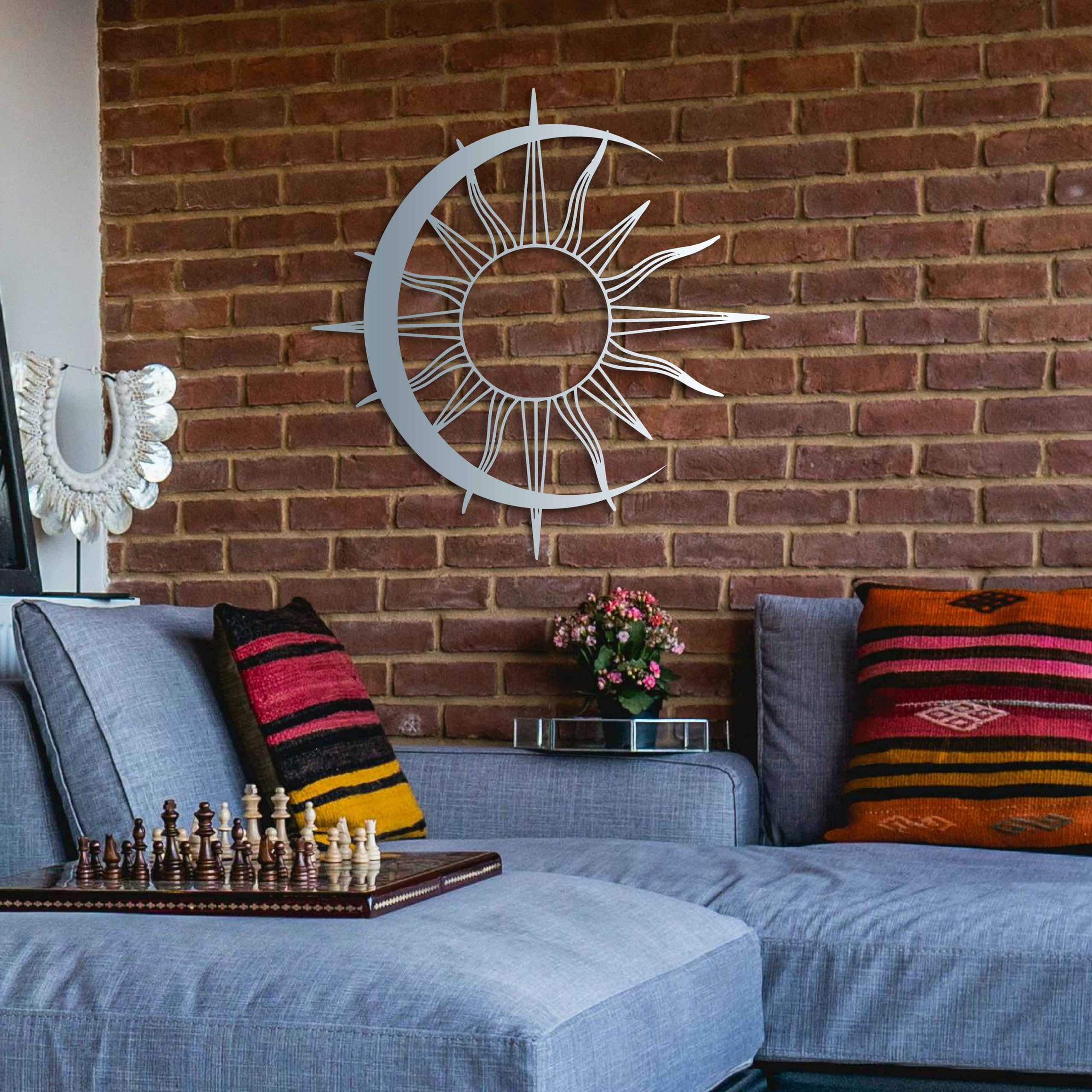 KAWA METALWORKS Minimalistische Wandkunst aus Metall mit Sonne und Mond, modernes Boho-Dekor für Schlafzimmer, Wohnzimmer oder Büro, ästhetisch, zeitgenössisch, einzigartiges Geschenk für Zuhause