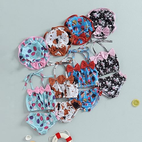 Miniatura 9 de Trajes de baño para niña pequeña, traje de baño para bebé, conjunto de bikini, traje de baño de 3 piezas, traje de playa de verano, parte superior y
