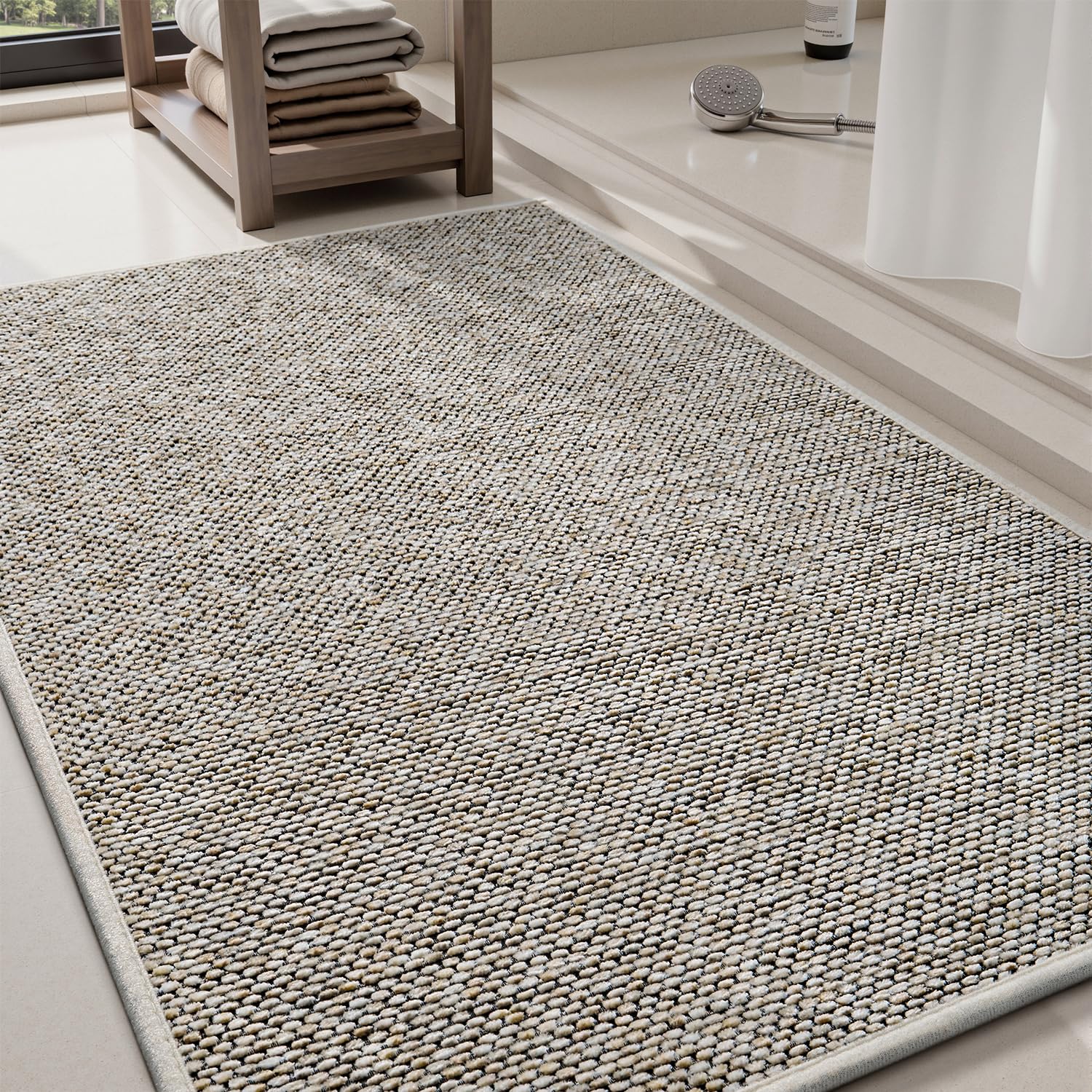 PADOOR Thin Bath Mats, Braided Bath Mats for Bathroom, No-Slip Rubber Backed Bat...