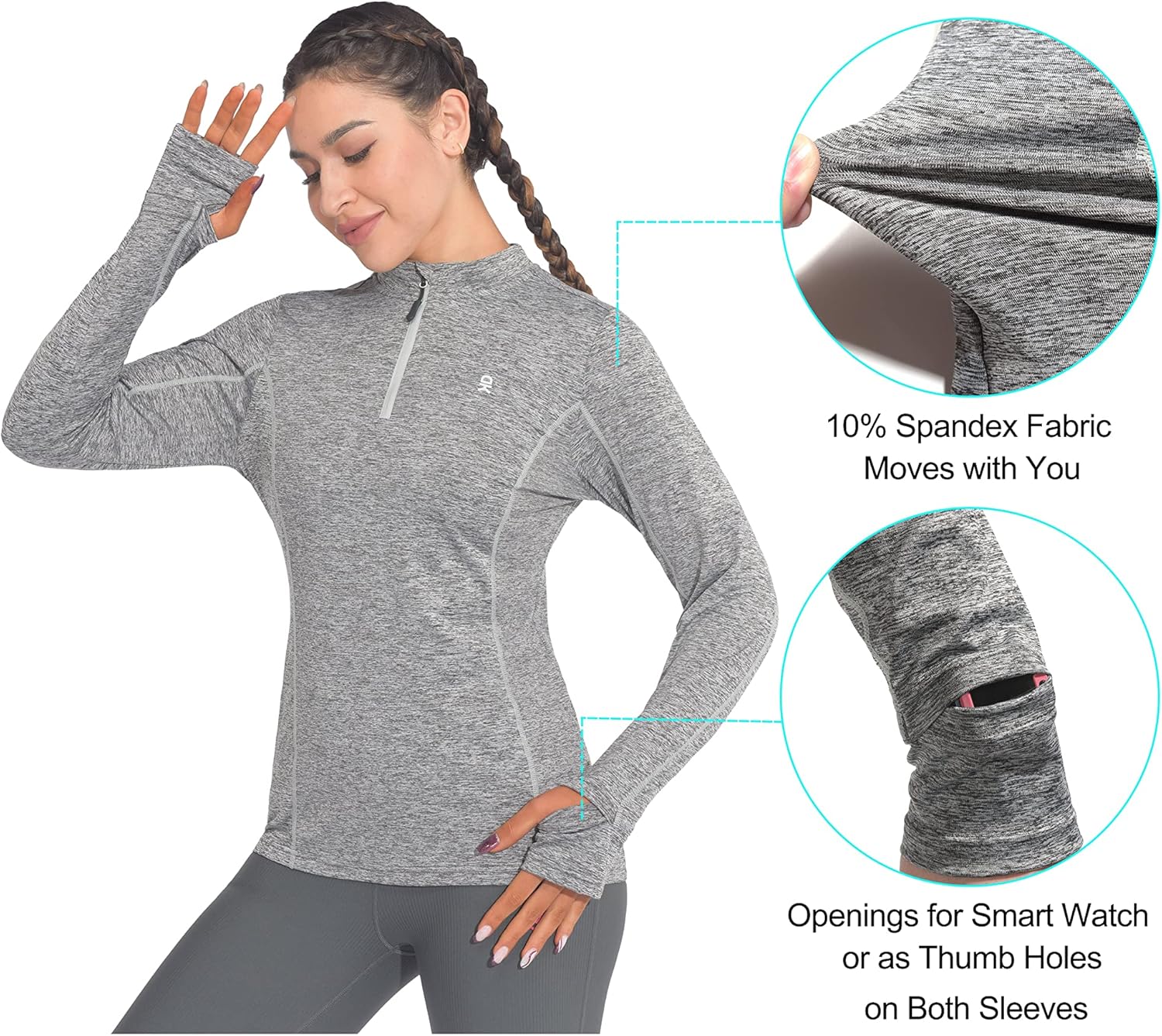 Little Donkey Andy Women's Lightweight Quarter Zip Pullover, UPF 50 Long Sleeve Athletic Shirts for Running Golf Workout