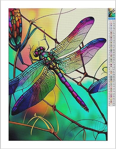 Miniatura 2 de Juego de pintura de diamante para niños y adultos, pintura artística colorida de libélula, juego digital de diamante redondo 5D, pintura bordada de