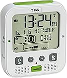 TFA Dostmann Boom Funkwecker, Laut mit Vibrationsalarm, Snooze-Funktion, einstellbare Lautstärke und Helligkeit, autom. Nachtbeleuchtung, weiß, L 110 x B 65 x H 122 mm
