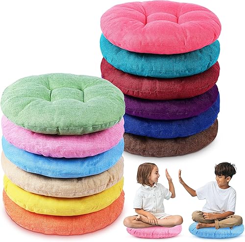 Cojines redondos de piso de 15 pulgadas para niños y niños pequeños, asiento flexible para muebles de aula, almohada de piso de 3.5 pulgadas de