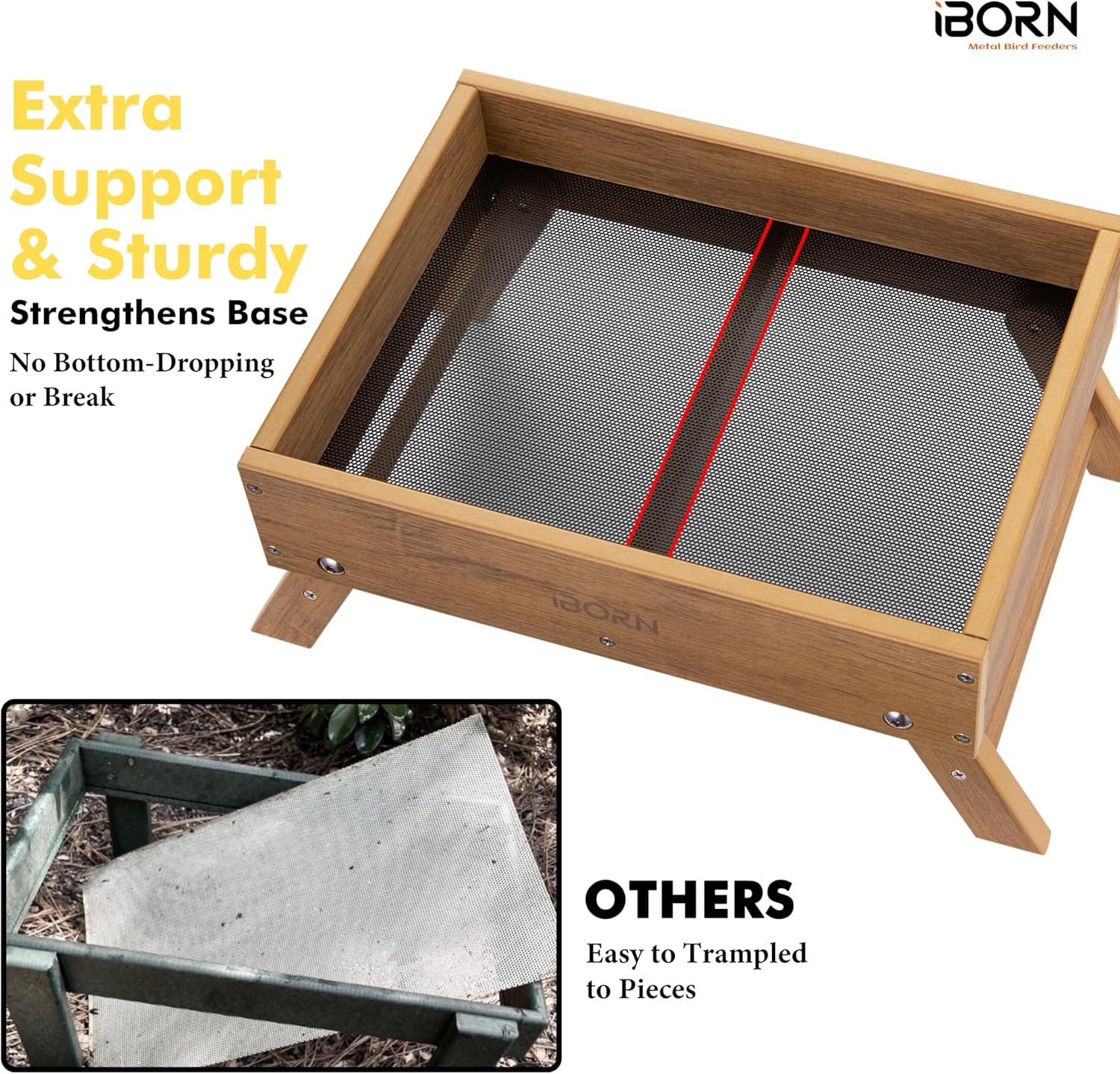 iBorn Ground Bird Feeder, Bird & Squirrel Platform Feeder for Outdoors, WPC Recycled Plastic, 3.6LB Large Capacity, Raw