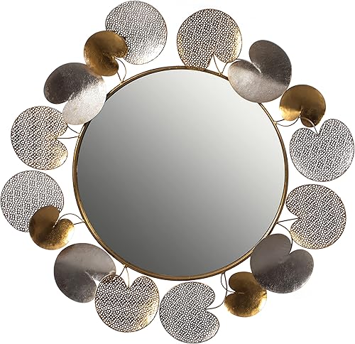 Espejo de pared de 31 pulgadas con oro y plata con marco decorativo de hoja de pedal moderno