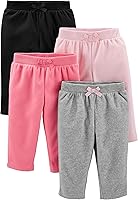 Simple Joys by Carter's Baby Girls 4-Pack Fleece Pants - Soft Cozy Pull-On Lounge Pants with Banded Cuffs