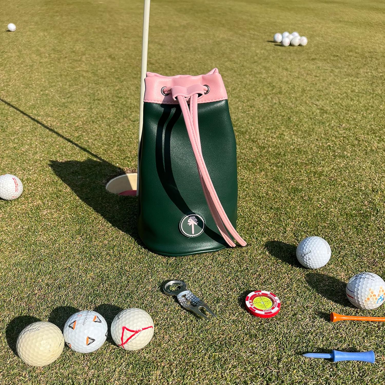 Women Cabretta Leather Golf Gloves with Premium Leather Golf Valuables Pouch, Size 19