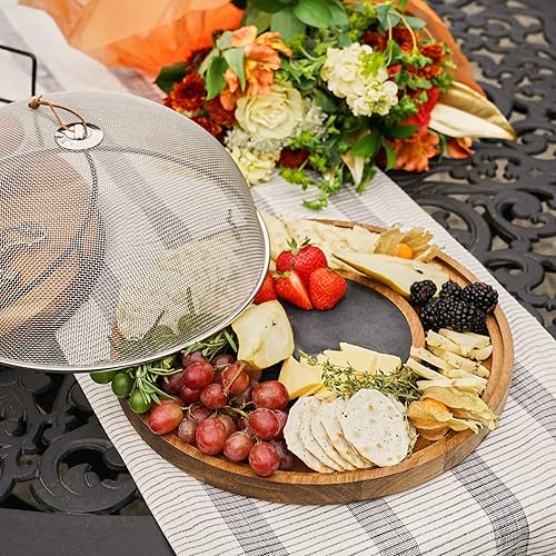 Miniatura 4 de Twine Modern Manor - Tabla de madera de pizarra y acacia para charcutería con cubierta de cúpula, tabla de quesos de entretenimiento al aire libre,