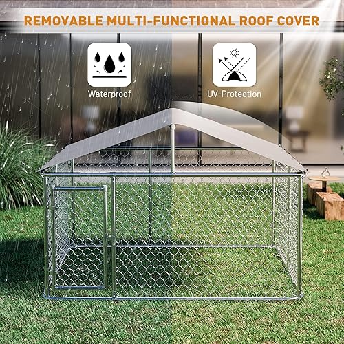 Miniatura 4 de OUYESSIR Perrera grande para perros al aire libre, 9.8 x 9.8 pies con protección UV, cubierta impermeable y techo, bolígrafos resistentes con