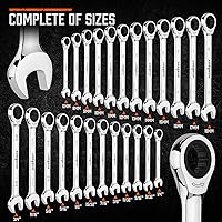 Vista 6 de HORUSDY Juego de llaves de trinquete de 24 piezas, métricas y SAE, juego de llaves combinadas de trinquete con organizador, 72 dientes, acero al