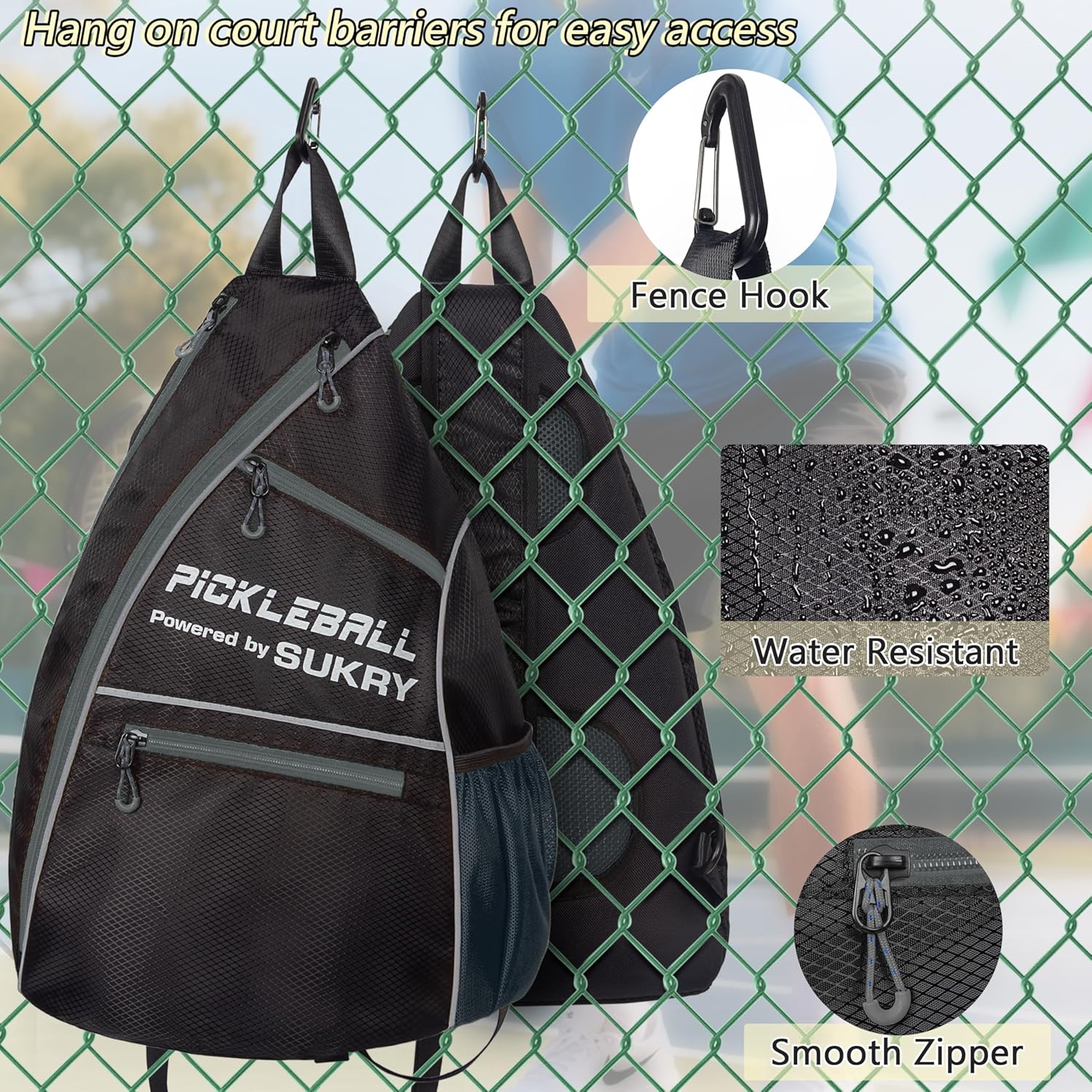 SUKRY Pickleball Bag Sling backpack with Water Bottle Holder for Men and Women Pickle ball Accessories Water-Resistant Sprot Bag - Image 6