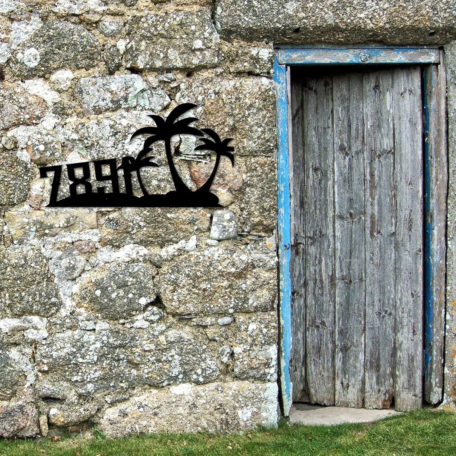 Address Sign Personalized Personalized Palm Tree House Number Address Metal Sign 2 House Number Sign Wall Decor Art Outside Decorations Aluminum Rustic for House, Street, Front Door Bright Weather