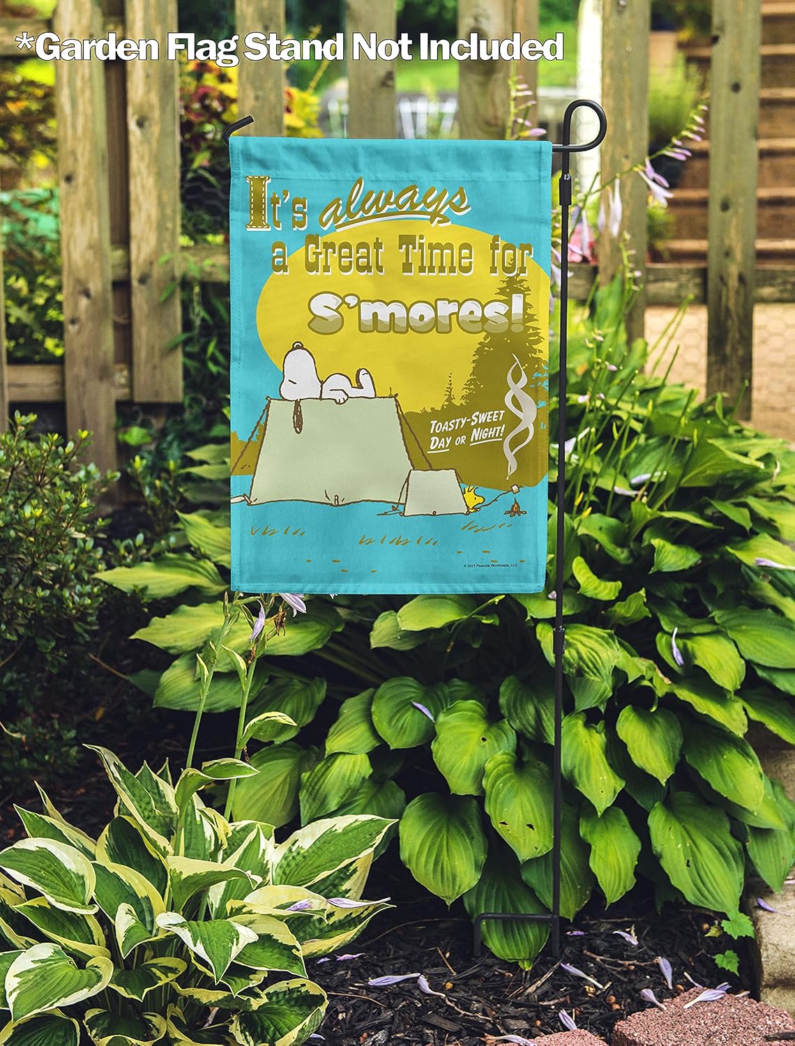 Flagology, PEANUTS Great Time for S'mores Snoopy – Garden Flag 12" x 18", Officially Licensed PEANUTS®, Camping