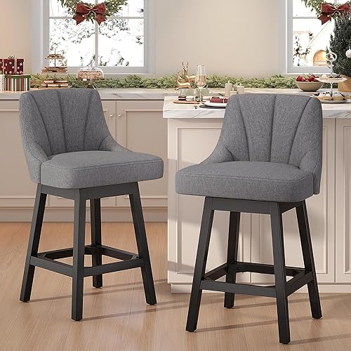 Miniatura 3 de Taburetes de bar giratorios con respaldos, 26 pulgadas de altura de mostrador, taburetes de bar tapizados de tela de lino extra con patas cuadradas