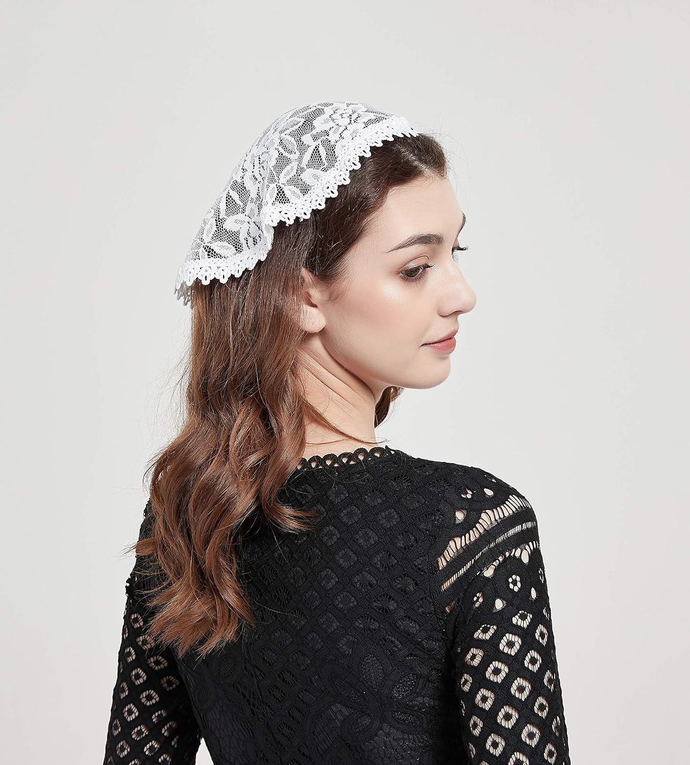 FANFAN Headcovering Lace Church Veil Headpiece Vintage-Inspired Chapel Cap Veil Y034