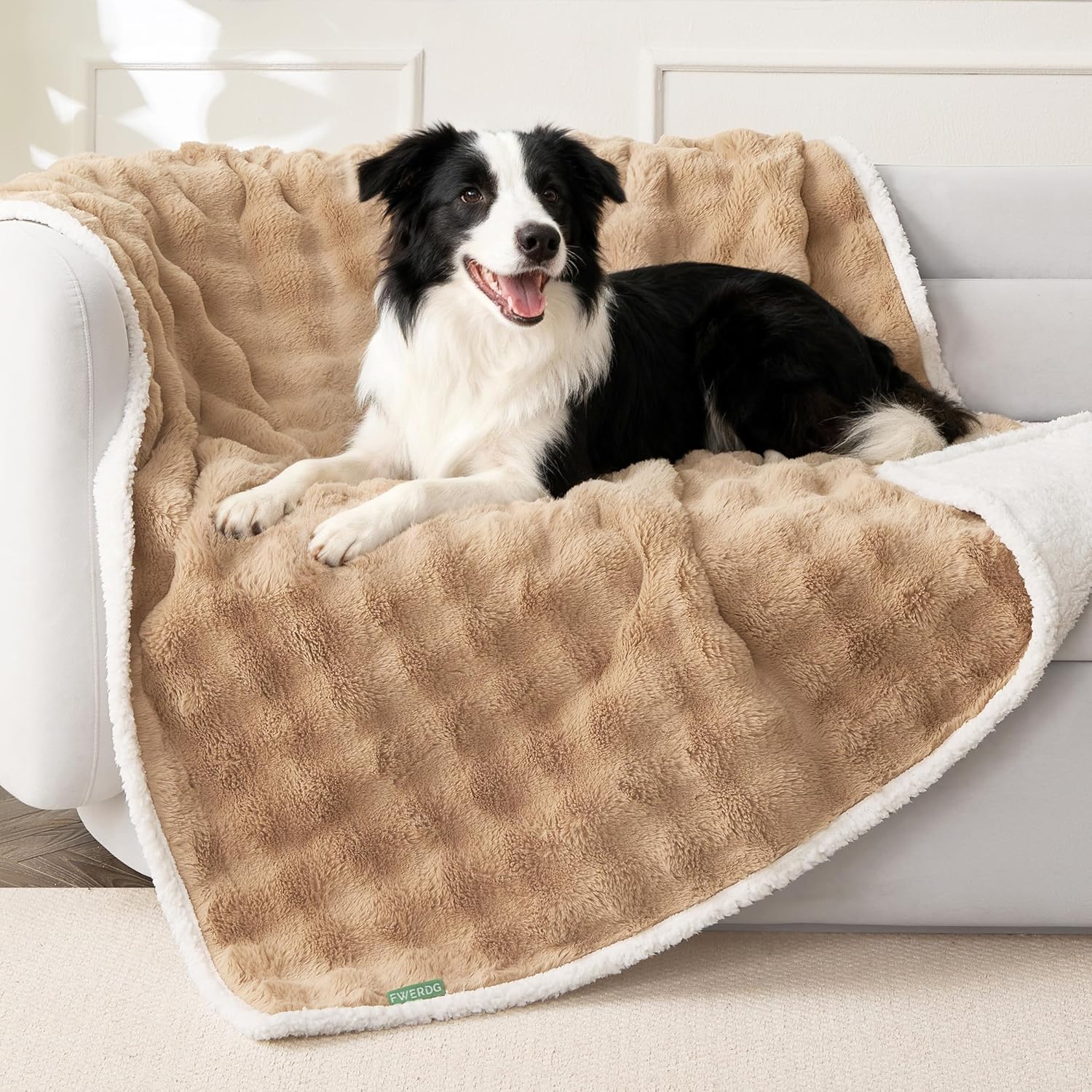 Soft Cozy Waterproof Dog Blanket for Large Dogs - Room Decor Pet Throw Blanket for Couch Bed Protector, Washable Dog Blankets for Indoors & Outdoors, Khaki, 50"x60"