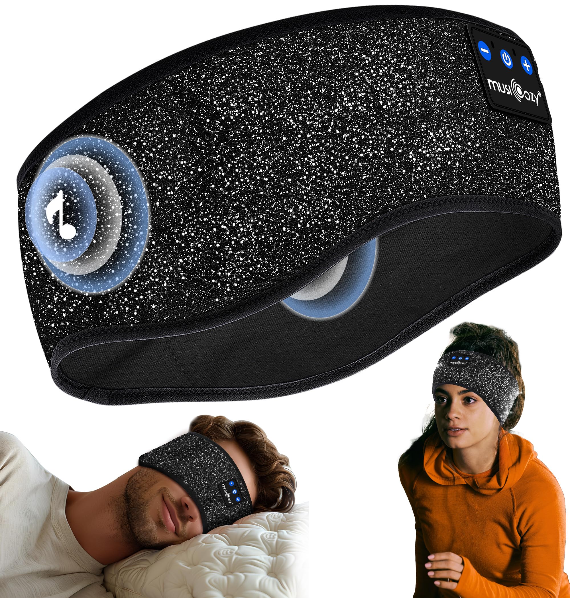 MUSICOZY Schlafkopfhörer Bluetooth, Schlaf Kopfhörer Seitenschläfer Kabellos Sport Kopfhörer Stirnband 16+STD für Yoga/Training/Reisen/Schlaflosigkeit,Tech Gadgets für Männer/Frauen