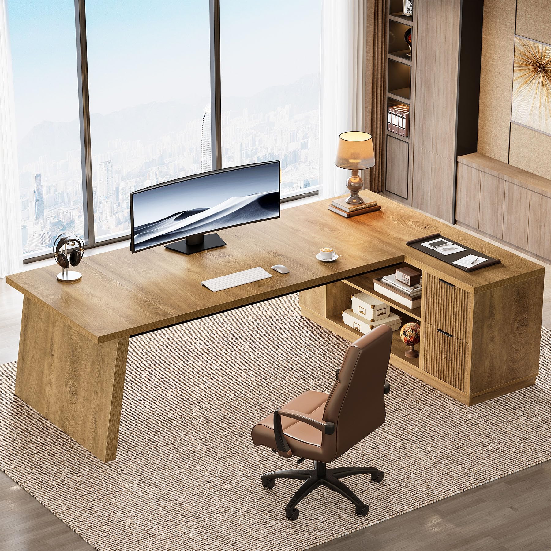 Tribesigns L-Shaped Large Executive Desk with File Cabinet, 78-Inch Corner Computer Desk with Shelves, Business Furniture Workstation for Home &