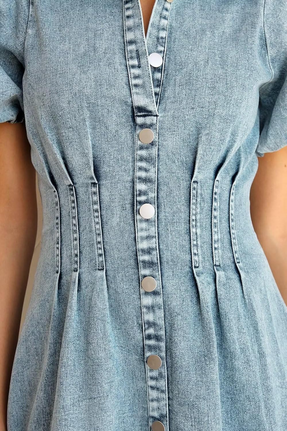 KDF Summer Denim Dress for Women Puff Sleeve Slim Fit Jean Dresses for Women 2025 Casual - Image 4