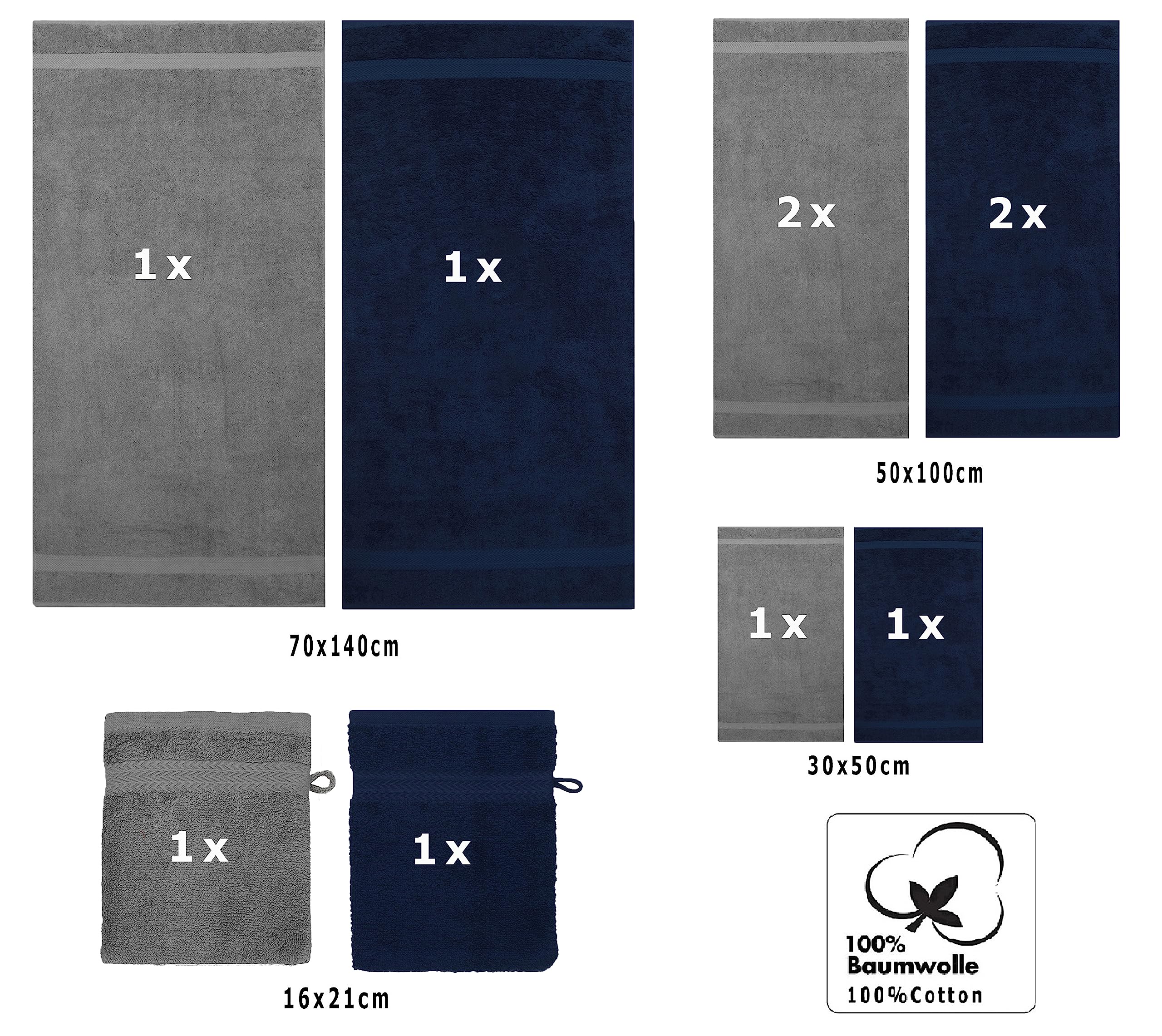 Betz 10-TLG. Handtuch-Set Premium 100% Baumwolle 2 Duschtücher 4 Handtücher 2 Gästetücher 2 Waschhandschuhe Farbe Anthrazit & Dunkel Blau