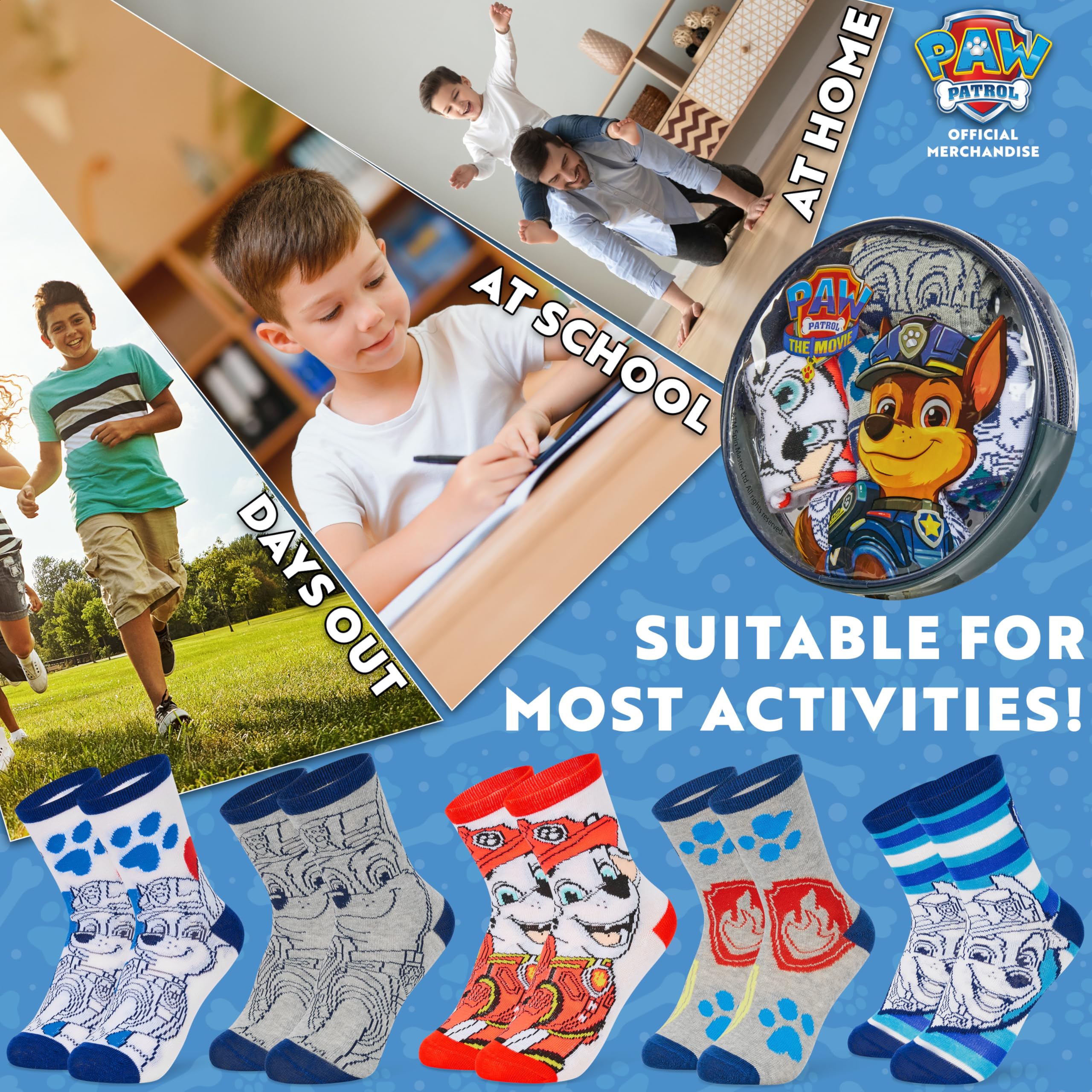 Pat Patrouille Chaussettes Mi-Mollet Garçon, Ultra Doux Respirant Chaussettes, Paquet de 5, Idee Cadeau