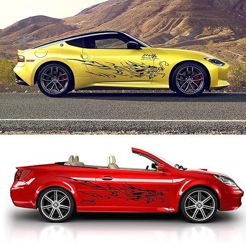 Miniatura 7 de Fochutech Calcomanías y calcomanías geniales de automóvil para hombres, diseño de dragón grande, diseño de rayas de vinilo para autos, llamas,