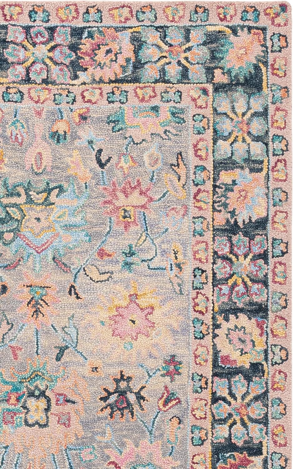 SAFAVIEH Blossom Collection Area Rug - 6' x 9', Grey & Pink, Handmade Wool, Floral Design, Ideal for the Living Room, Dining, Bedroom (BLM468F)