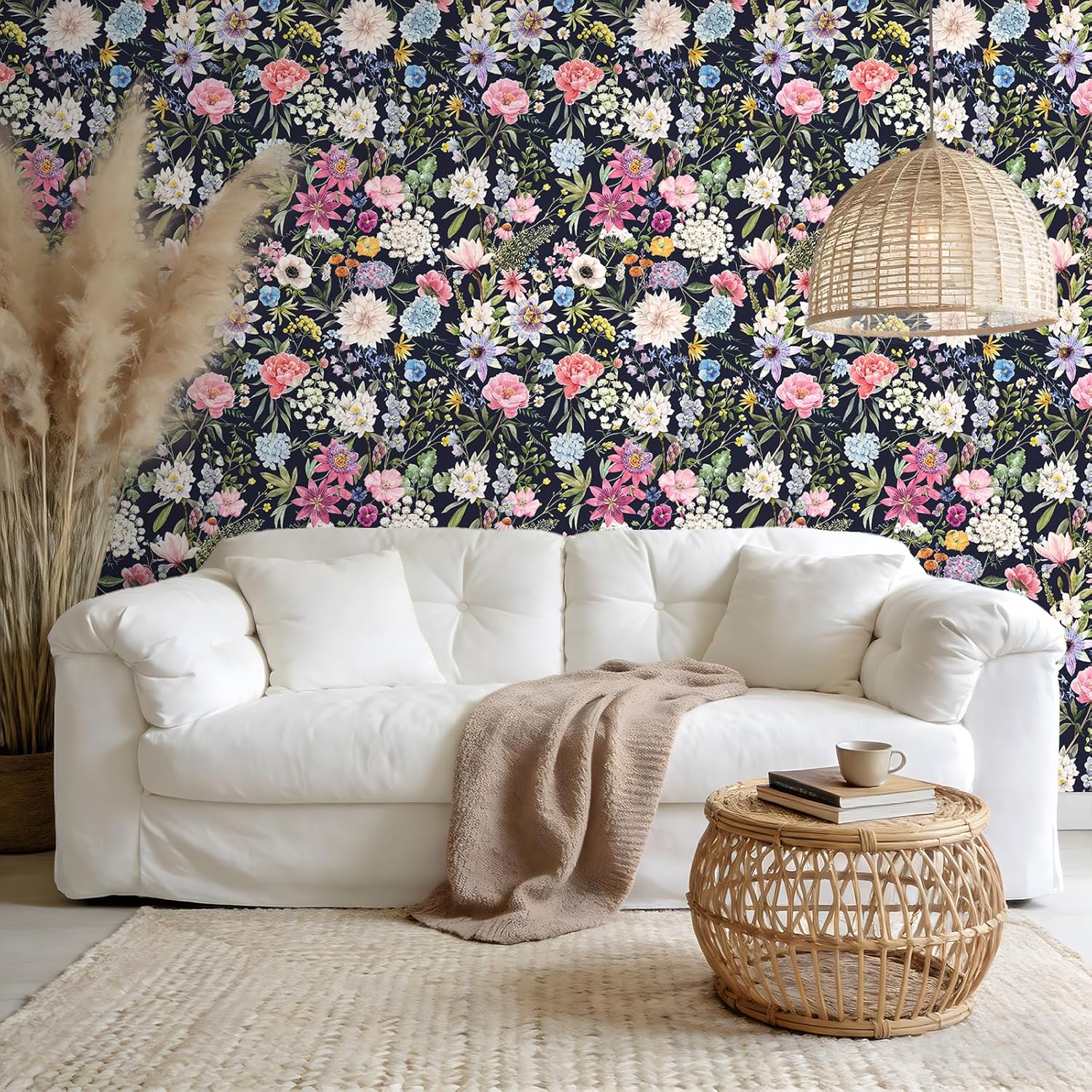 VEELIKE Dark Garden Floral Wallpaper Peel and Stick Vintage Moody Flower Wallpaper for Bedroom 17.7''x118'' Removable Self Adhesive Contact Paper Floral Wall Mural for Bathroom Nursery DIY Furniture