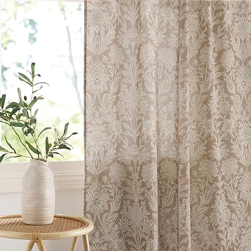 Miniatura 9 de RYB HOME Cortinas traslúcidas de lino para sala de estar, dormitorio, pestaña trasera de 84 pulgadas, decoración rústica bohemia para comedor,