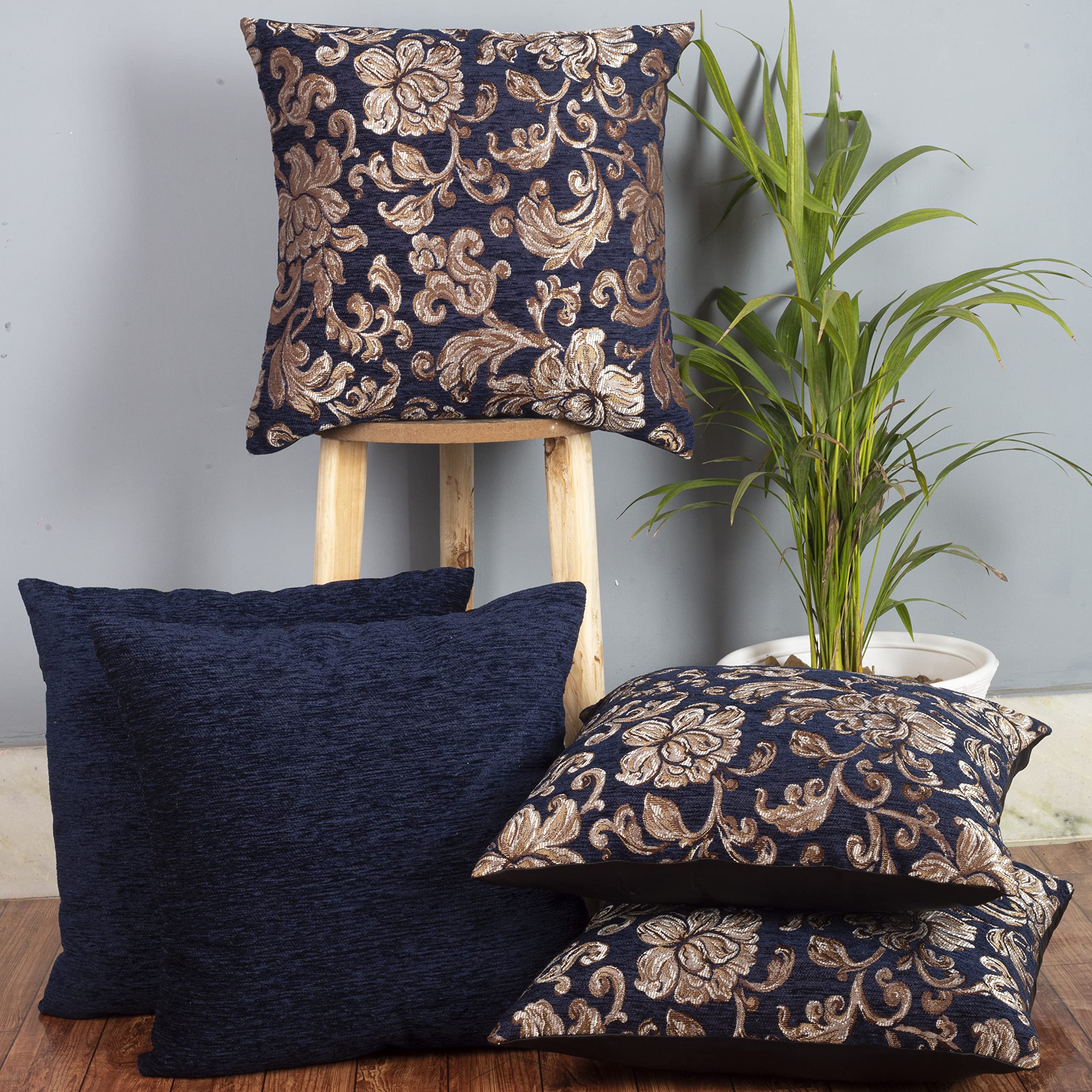Cazimo Jacquard Floral Cushion Covers - Set Of 5, 16 * 16 Inches, (Navy Blue), 220 TC (B09MTS25FV) Amazon Price History, Amazon Price Tracker