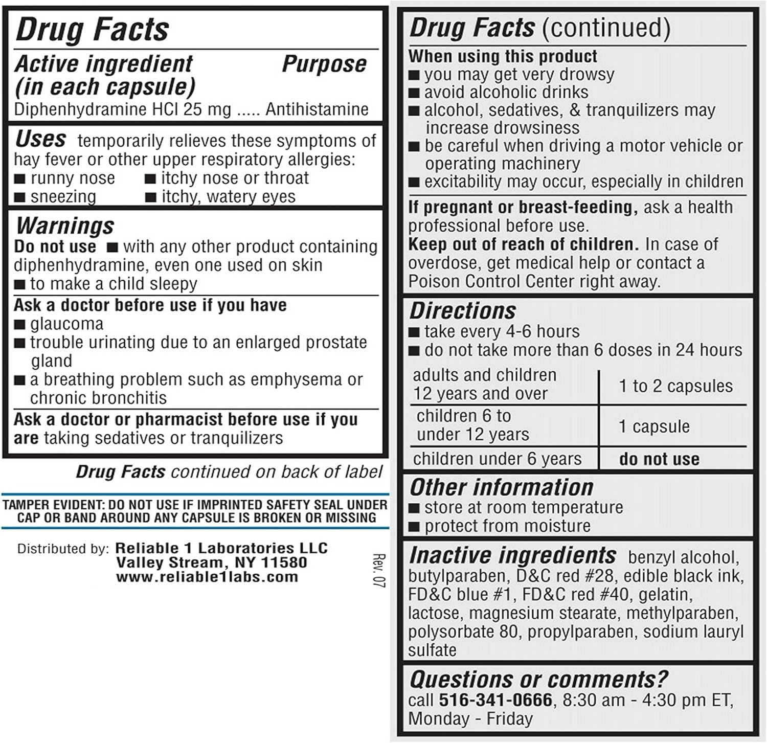 Diphenhydramine 25 mg Generic Benadryl Allergy Medicine and Antihistamine 100 Capsules per Bottle Pack of 24
