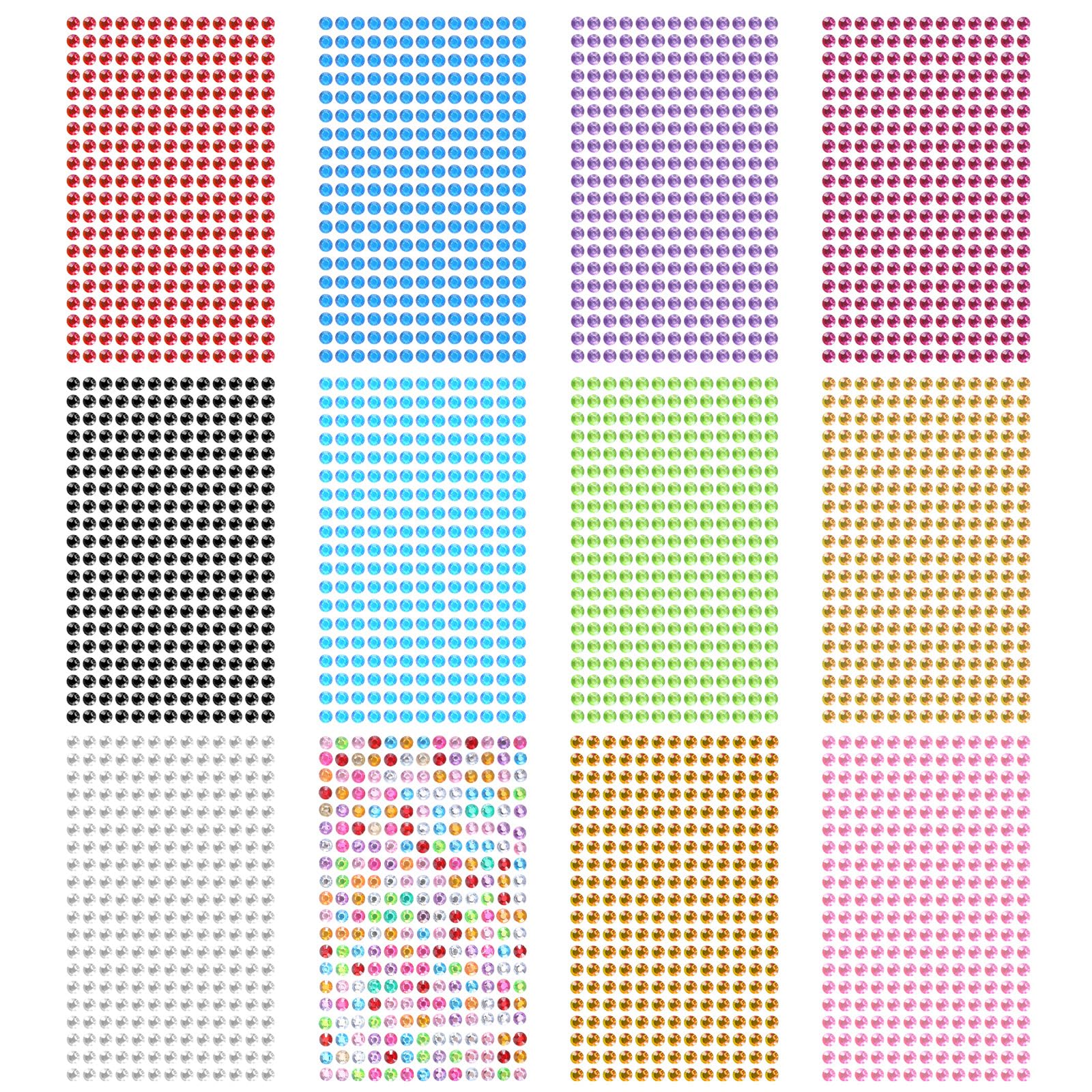 3120 PCS Rhinestone Stickers 6mm Self-Adhesive Gem Stickers Colorful Bedazzled Jewels Crystal Embellishment Diamond Decorations for Crafts DIY Card Making Scrapbooking(12 Sheets)