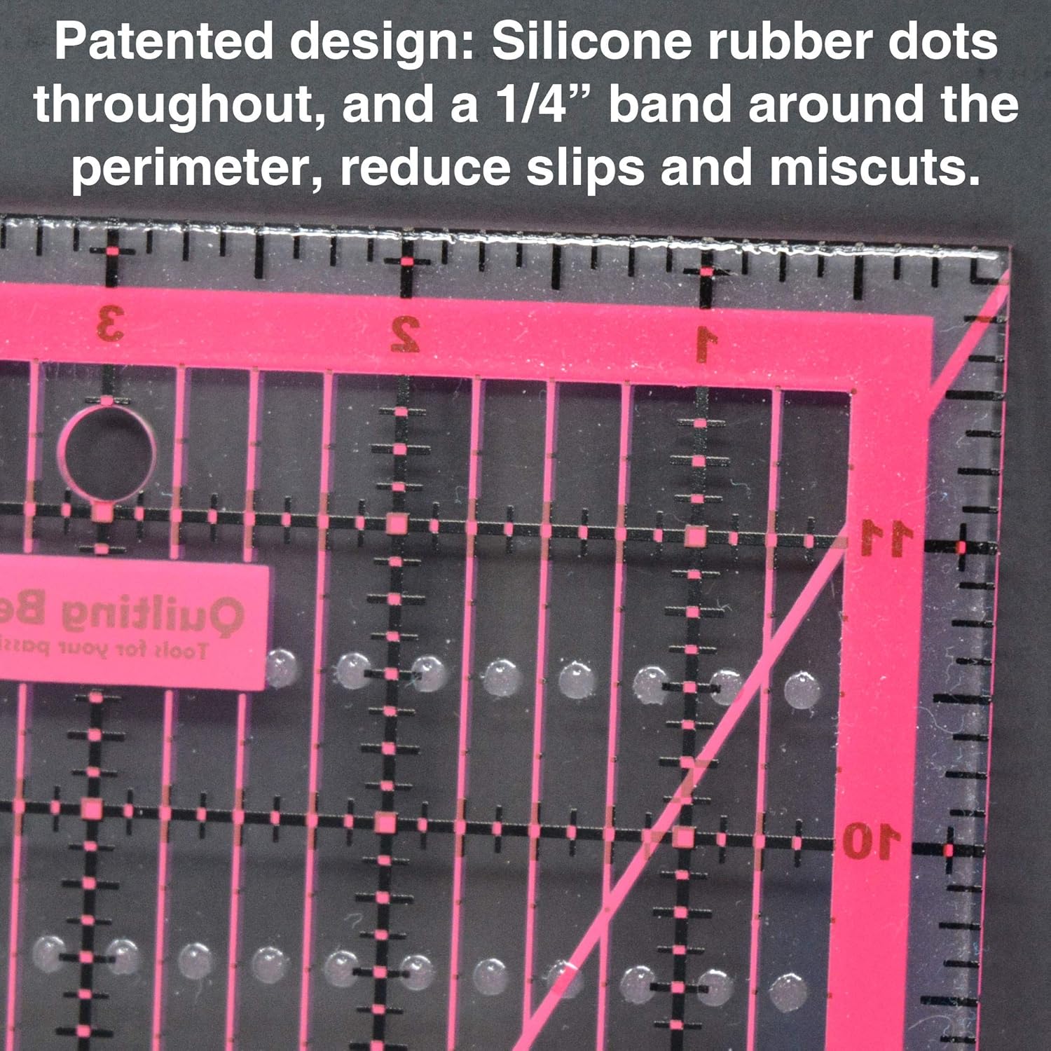 12.5" x 12.5" EZ Eyes Pink Non-Slip Acrylic Quilting Ruler Square
