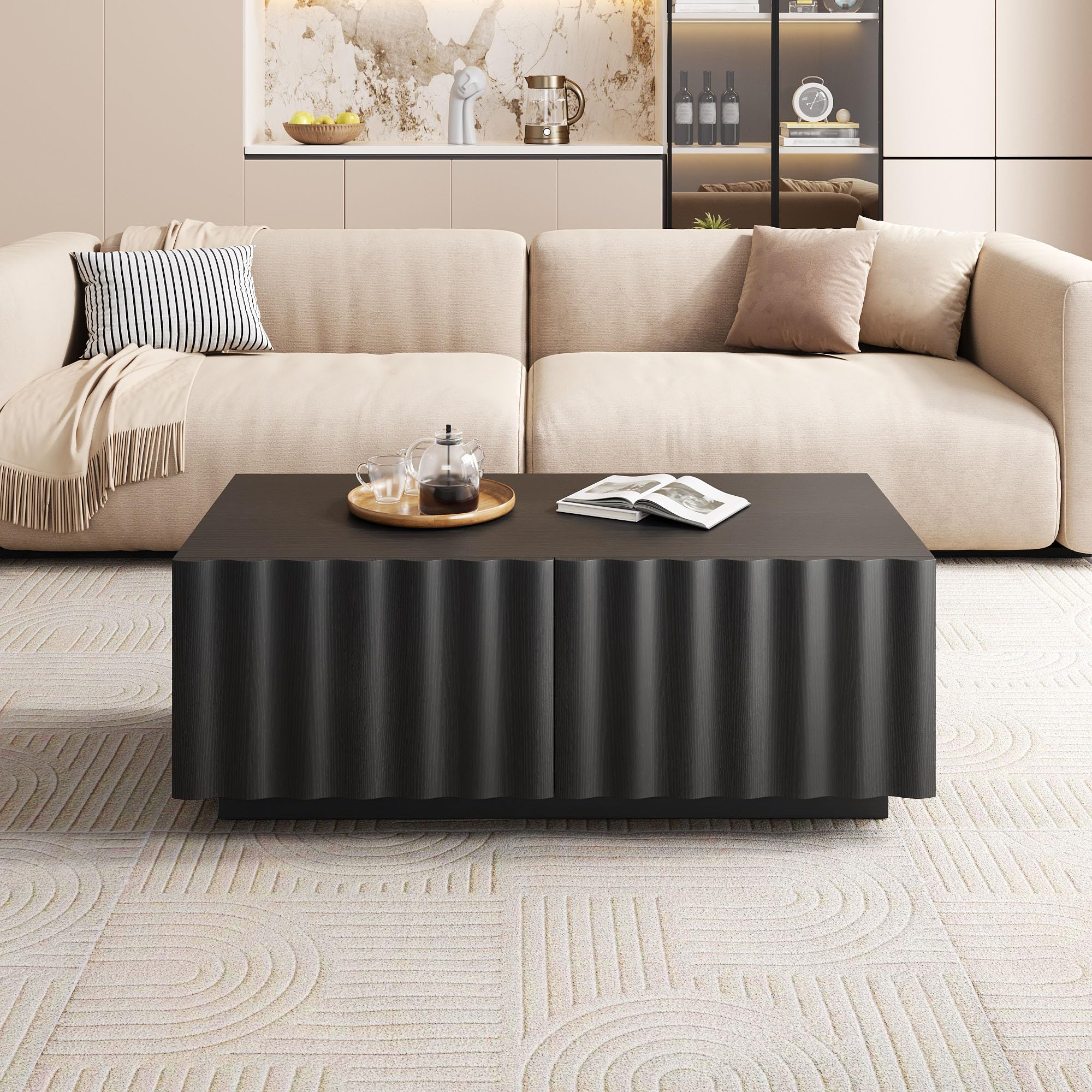 Mesa de centro de diseño moderno Anself en MDF robusto con relieve 3D de alta gama